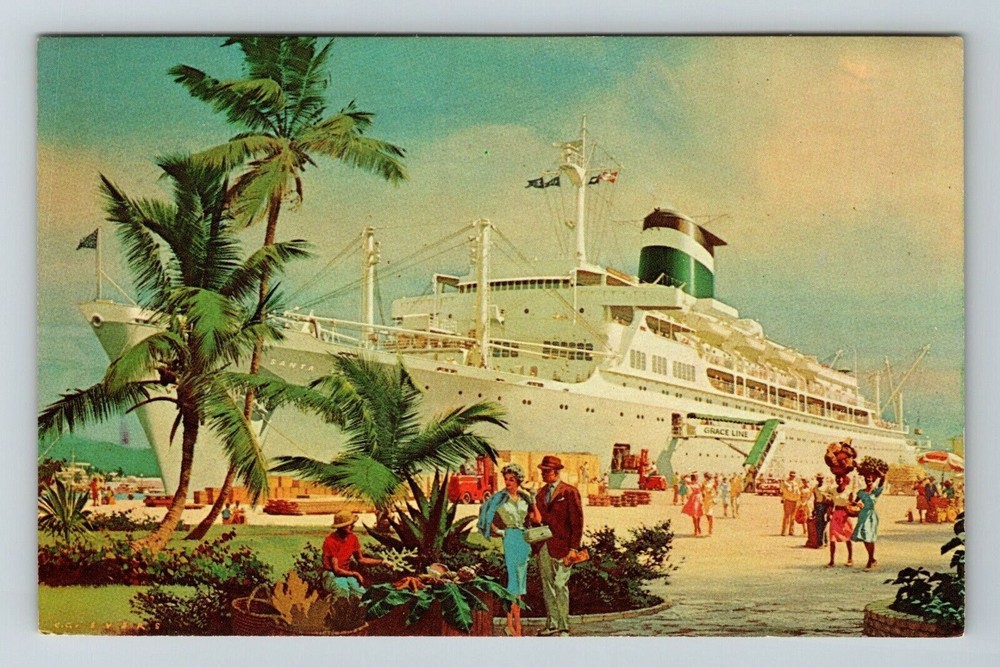 Grace Line Santa Rosa Santa Paula Vintage Luxury Liner Souvenir Postcard
