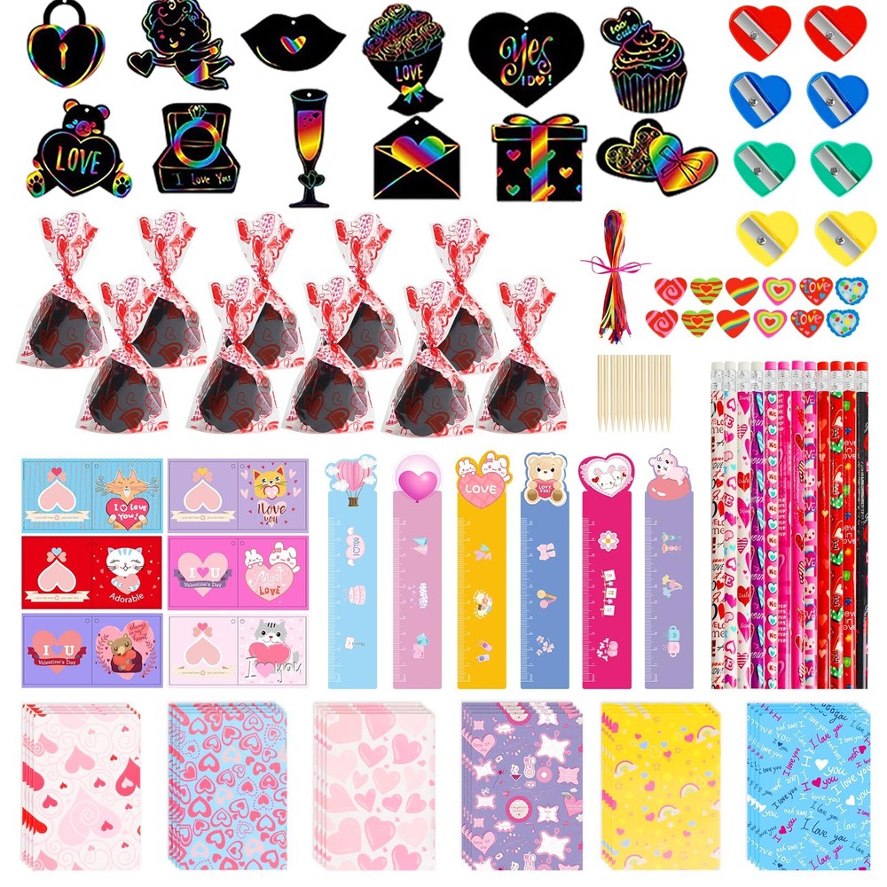 24-Pack Kids Valentine's Day Gifts Set with 192 Pcs, Class Exchange Favors  