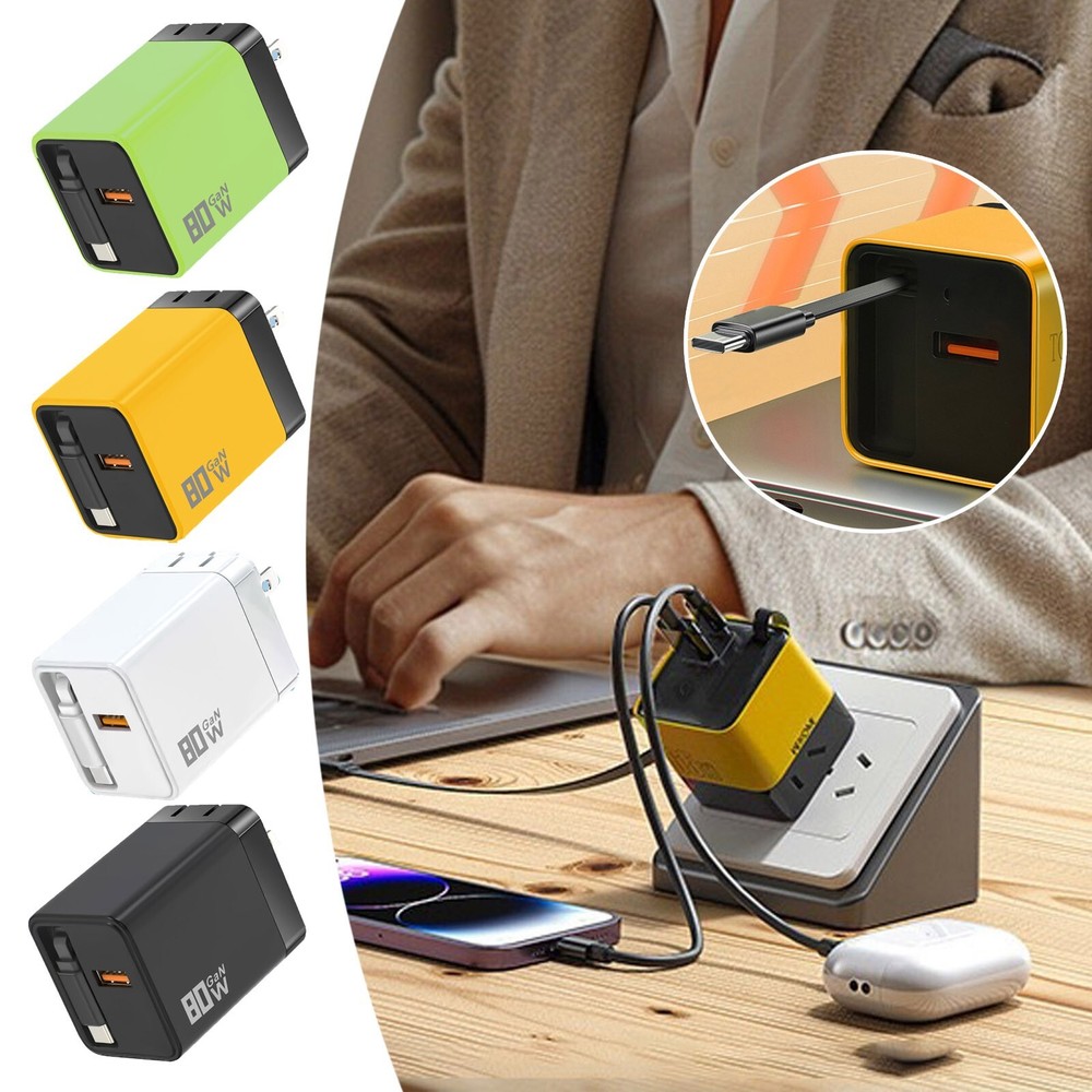 Retractable Phone Charger with Type-C Expansion Cable USB-C 80W for Phone Laptop