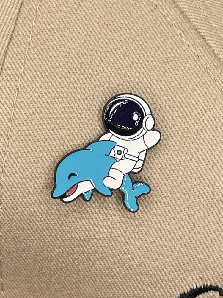 Astronaut Riding Dolphin Enamel Pin Brooch Bag Accessory 17mm