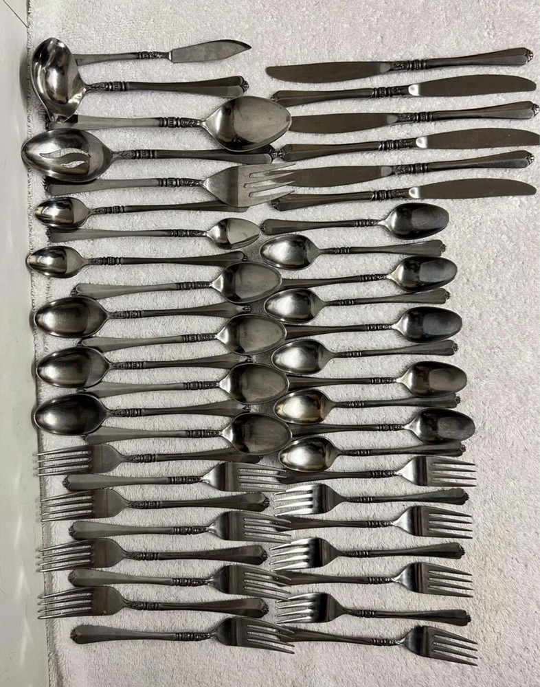 46 Pc Set of Orleans Silver Stainless Japan Cherie Pattern Silverware.
