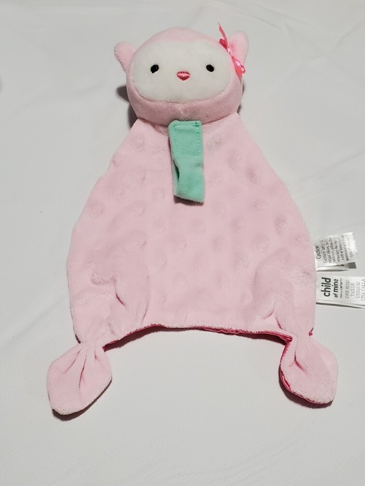 Child of Mine Carters Pink Owl Security Blanket lovey Pacifier Holder Minky Dots