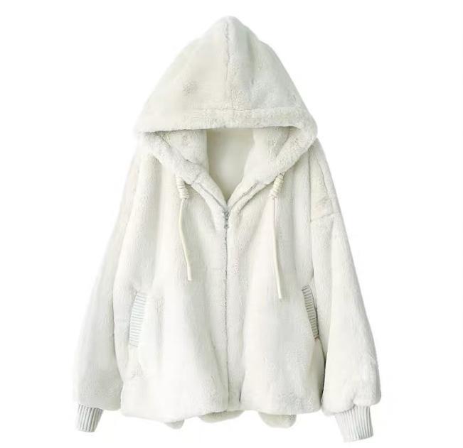 Winter Lamb Faux Fur Coat Women's Mid-length Loose Hooded Thicken Overcoat New