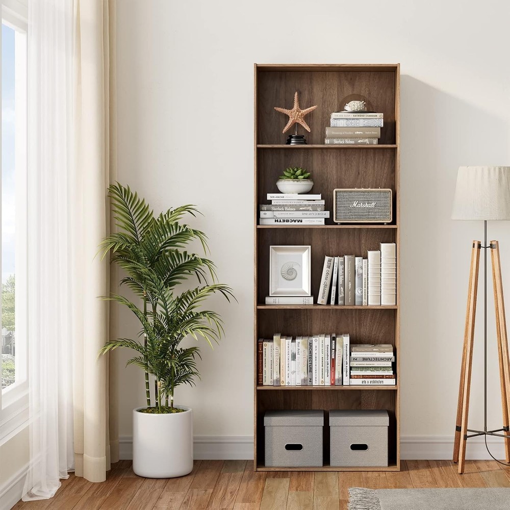 Tall 5-Shelf Bookcase Tower for Vertical Storage and Display