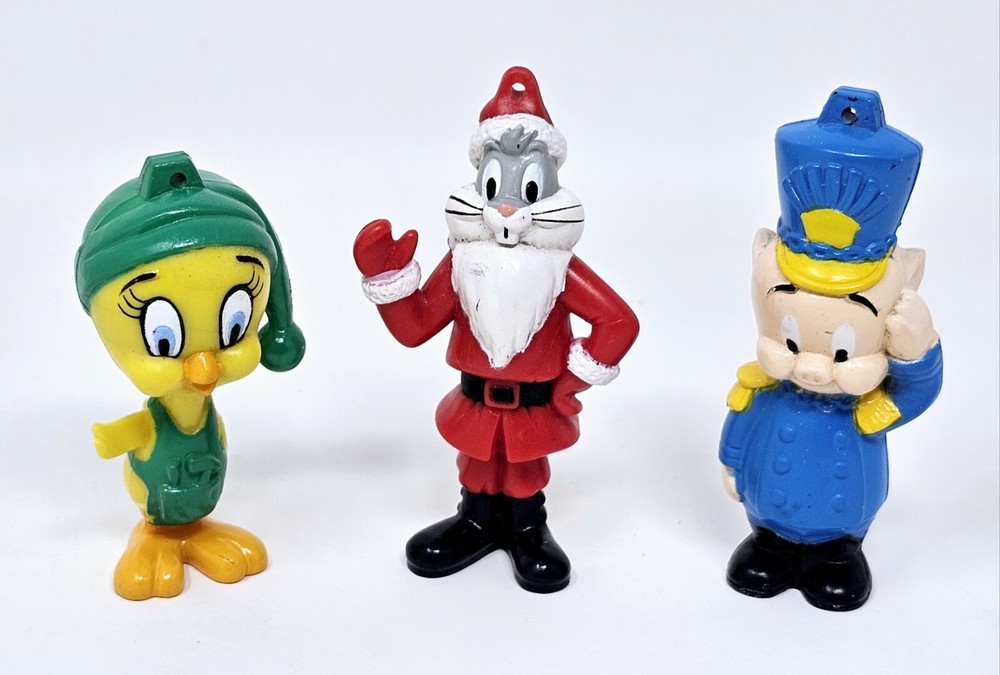 Arby's Looney Tunes Christmas Ornaments 1989 Complete Set of 3 VTG Hard Plastic