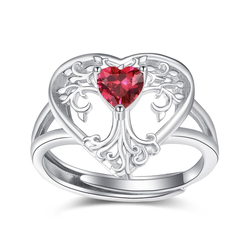 Heart Birthstone Ring for Women July Birthstone Jewelry Ruby Sterling Silver ...