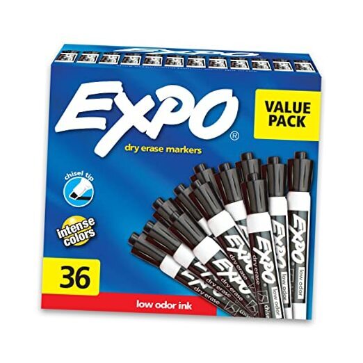 Dry Chisel Tip, Black, Low-Odor, Pack of 1 Count (Pack of 36) Erase Markers