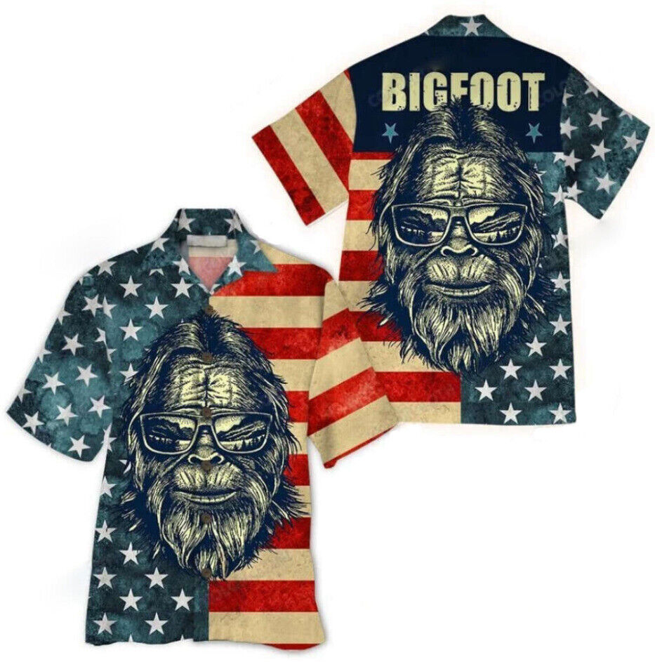 BIGFOOT FACE 3D All Over Print Summer Hawaiian Shirt Available in Sizes S to 5XL for Men