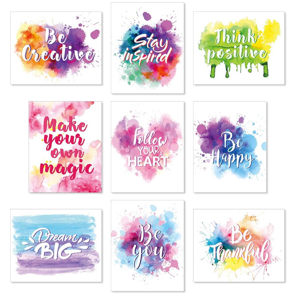 Set of 9 Abstract Watercolor Motivational Wall Art Prints for Inspiration