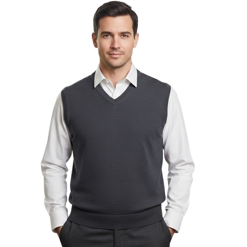 Pronto Uomo Sweater Vest Mens XL Gray Extra Fine Merino Wool V-Neck Solid Knit