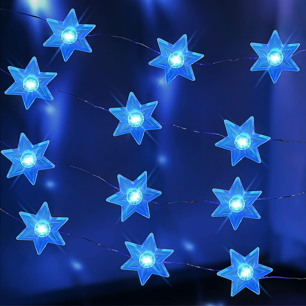 Hanukkah Decorations Star of David Lights String, 10 Ft 30 Leds Judaical Style C