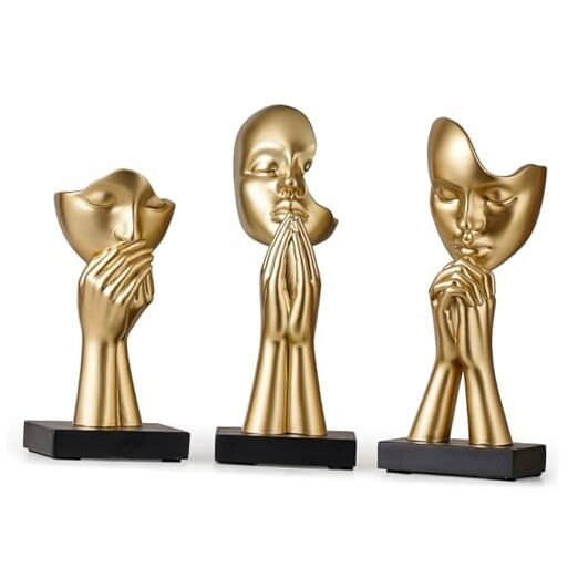 3 Pcs Decor Prayer Statues, Modern Prayer of Peace Figurines Shelf Decor Gold
