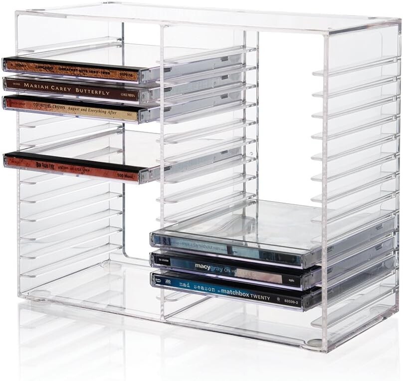 Stackable Clear Plastic CD Organizer with Rubber Feet | Rectangular Jewel