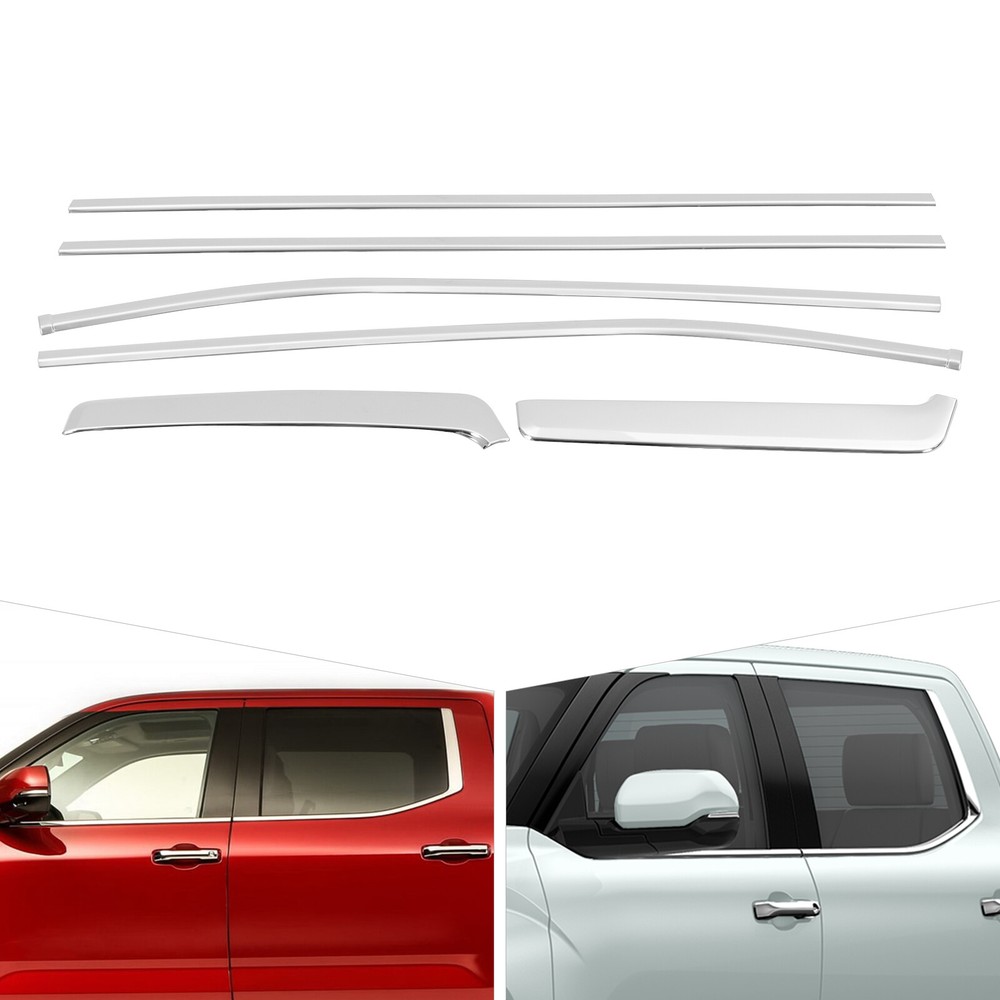 6Pc Steel Chrome Door Window Sill Molding Panel Trim For Toyota Tundra 2022-2024