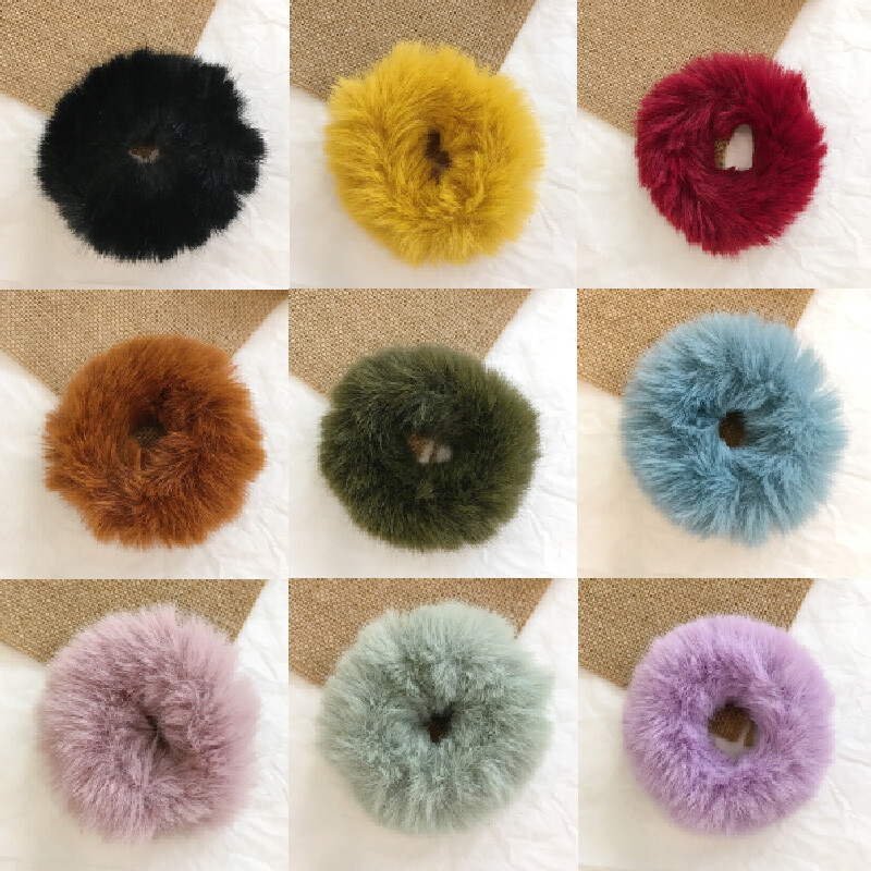 Women's Fluffy Faux Fur Scrunchies Hair Ties Elastic Rope Rings for Girls