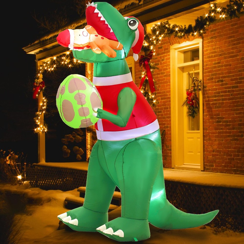 6 FT Dinosaur Christmas Inflatable, Christmas Inflatable Gingerbread Man Deco...