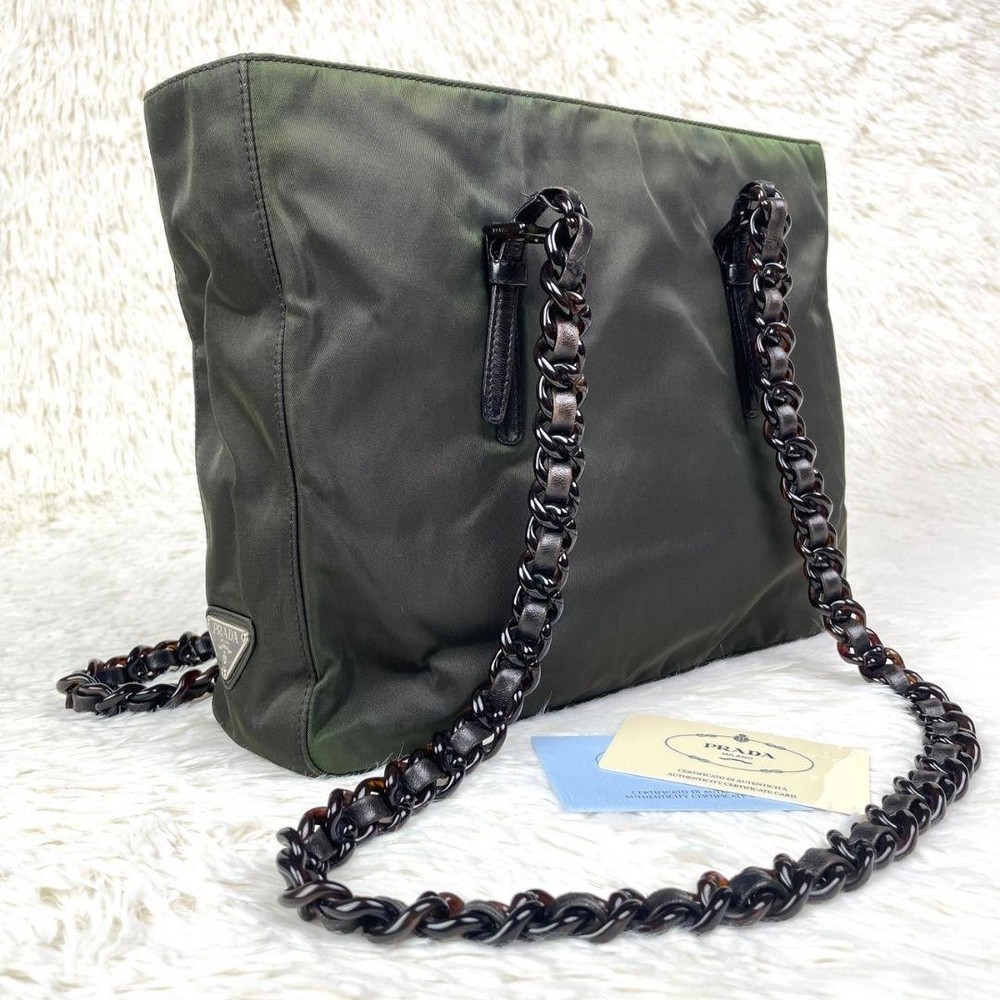 Prada Rare Shoulder Bag with Chain and Triangle Plate in Unique Materials