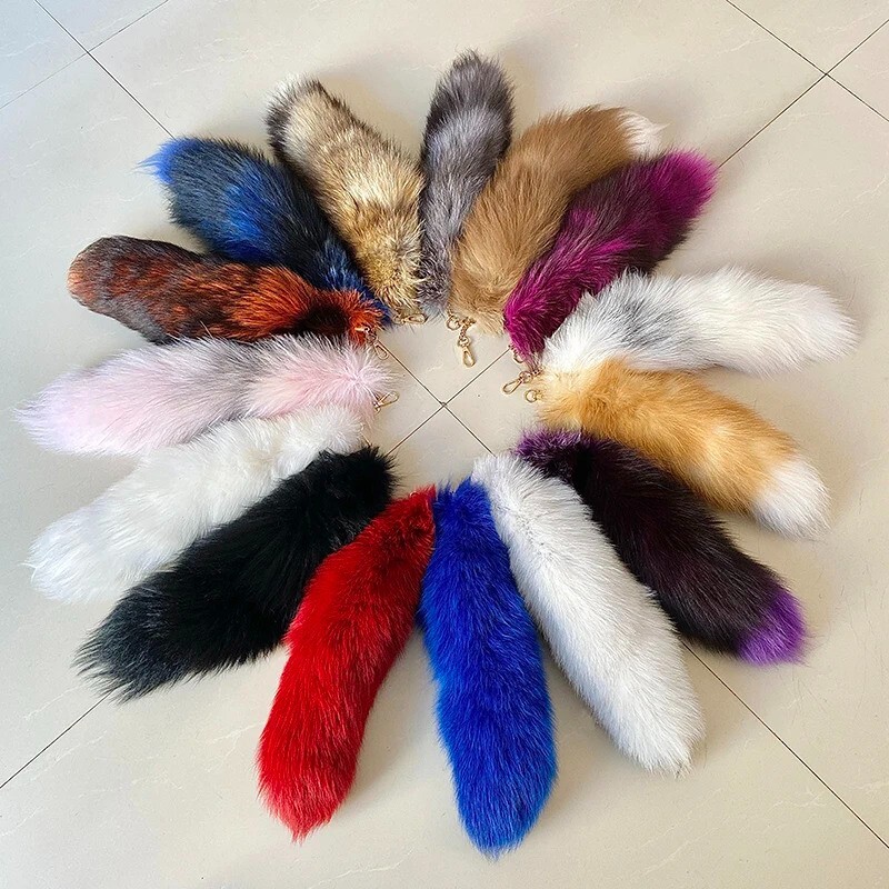 Wholesale 5pcs 16-18 inch Real Fox Fur Tail Keychain Cosplay Accessory