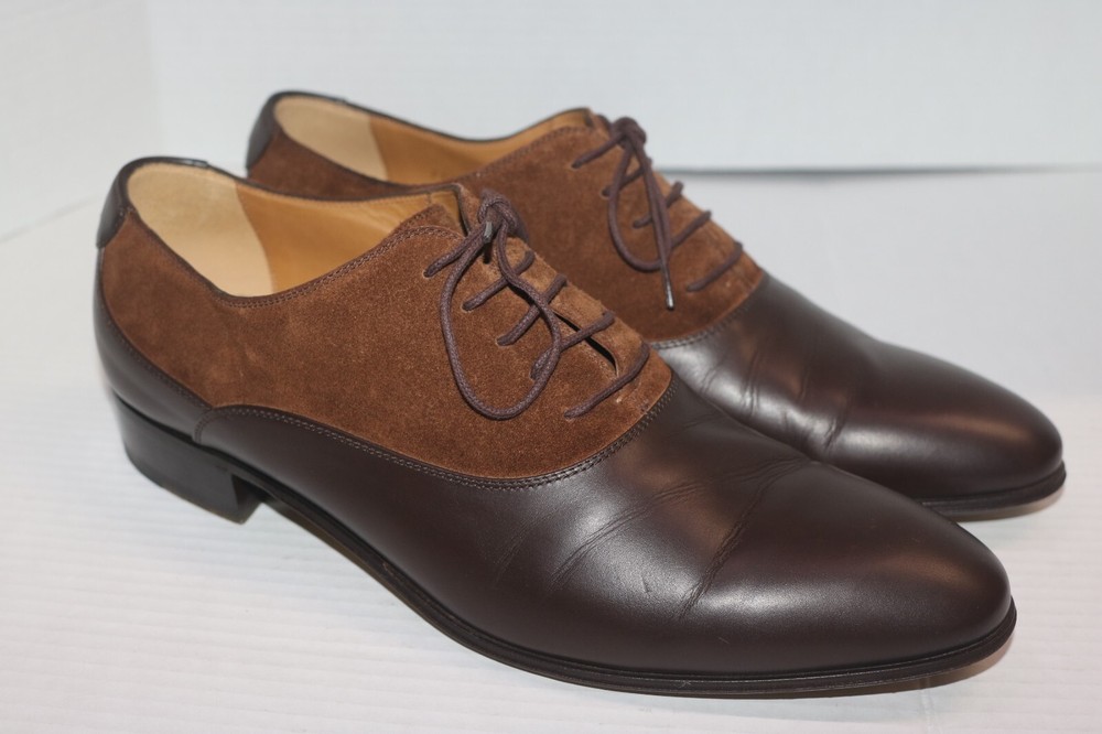 Gucci Double G Brown Leather Suede Lace-Up Shoes Size 11