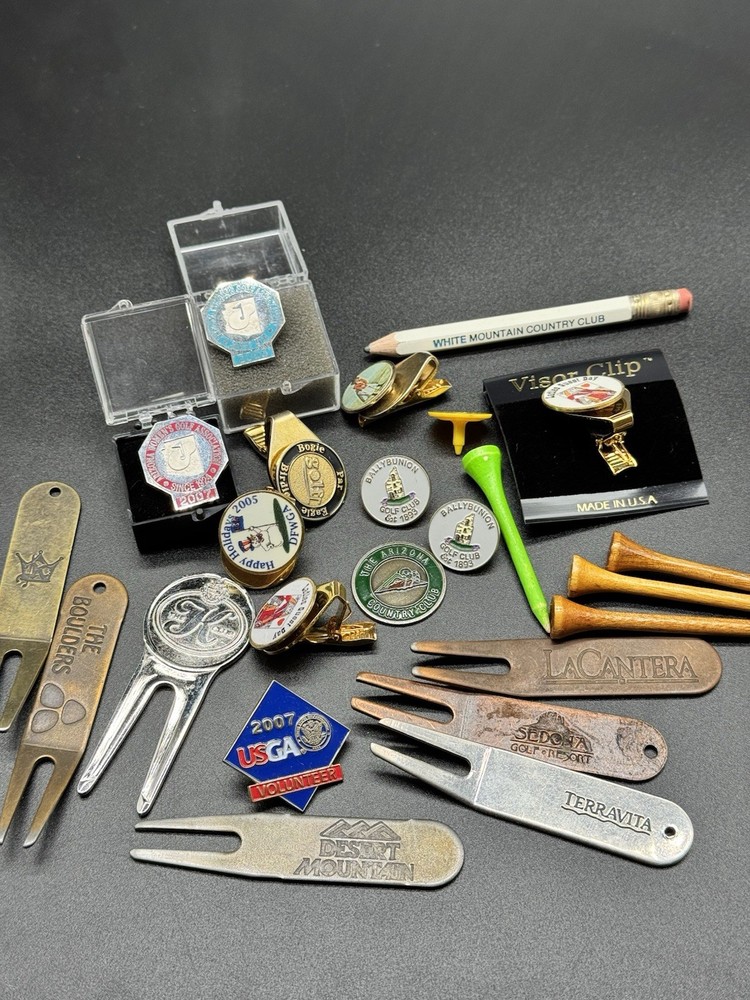 Vintage Golf Lot Divot Tools Pins Clips Ballybunion USGA AWGA Clubs