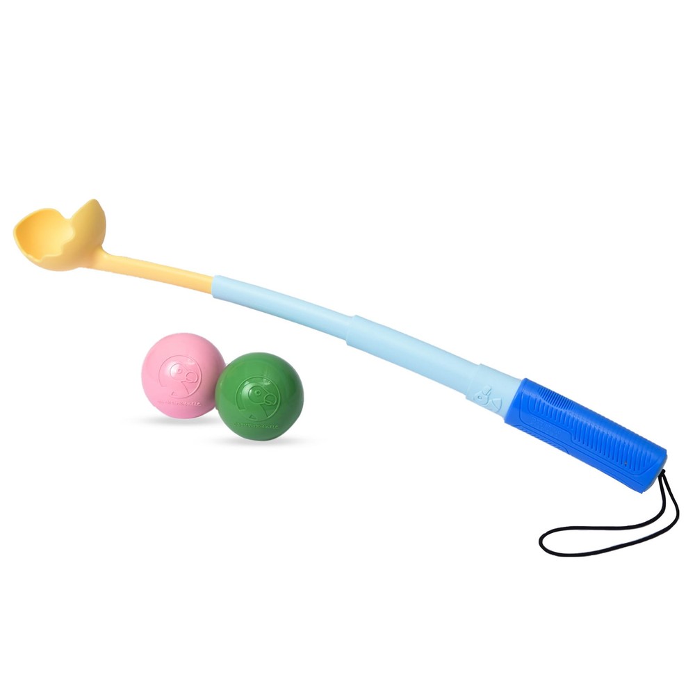 Telescoping Ball Launcher Dog Toy with 2 Rubber Balls; Collapsible Fetching D...
