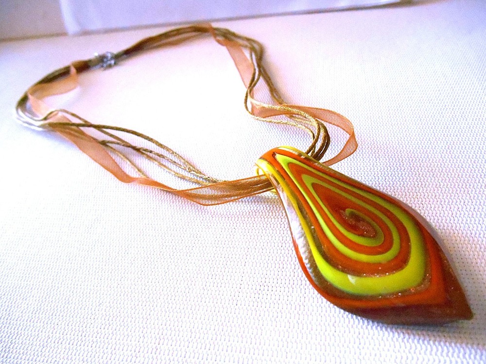 Silvertone & Brown Corded Teardrop Pendant Necklace