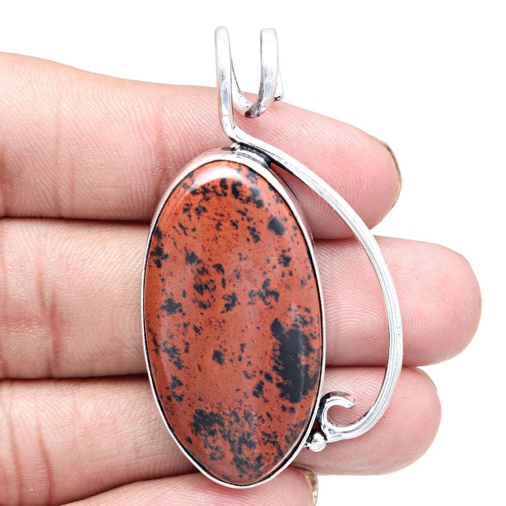 Mahogany Obsidian Pendant Silver Jewelry Gift For Her 2 Inch