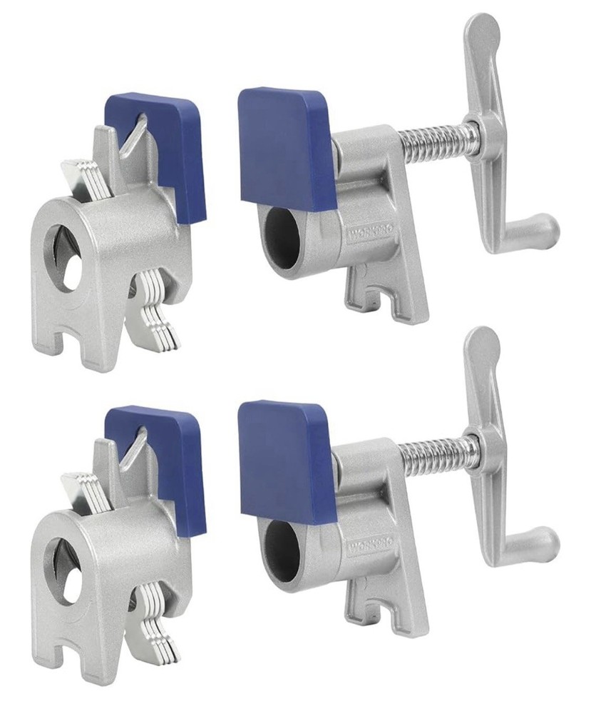 WORKPRO 2-Pack 3/4-Inch Blue and Silver Pipe Clamps for Wood Gluing