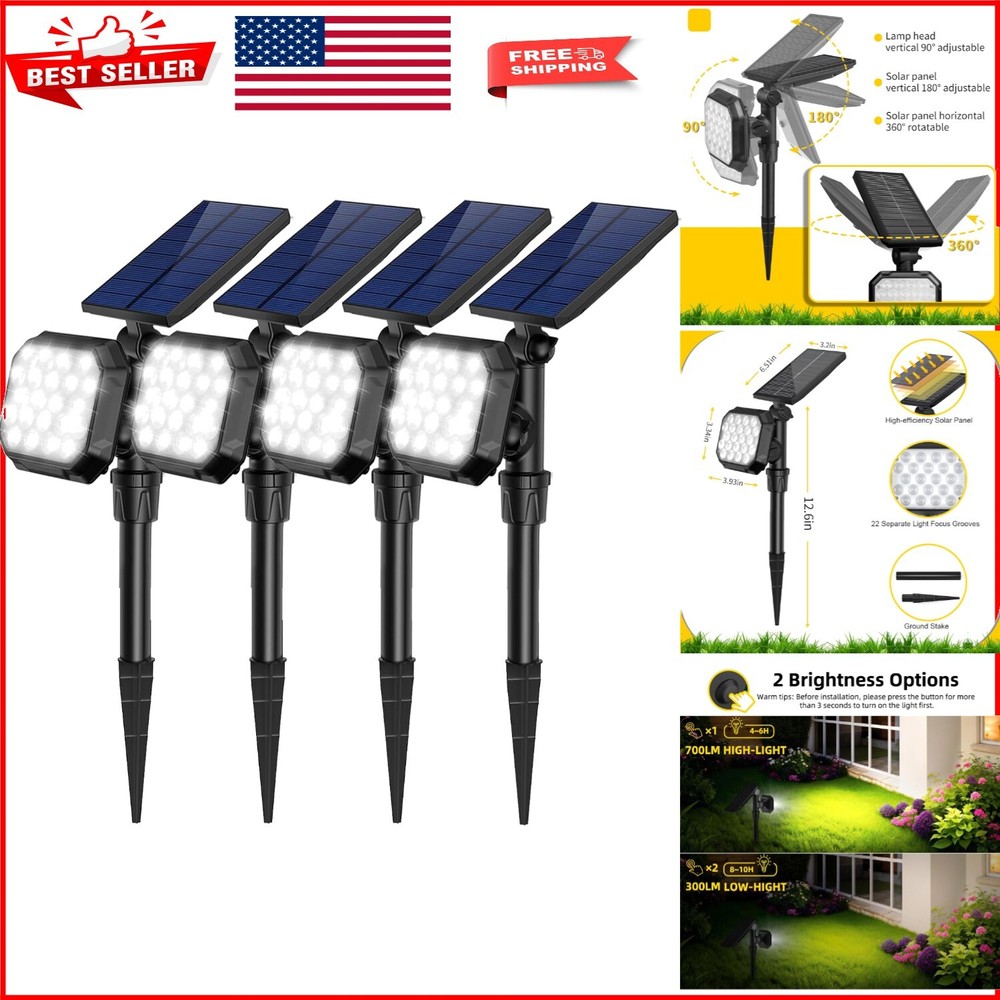22 LED Cool White Waterproof Solar Landscape Lights Bright 4-Pack Set