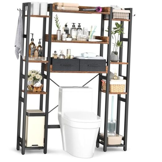 Over The Toilet Storage with 2 Drawers - 11 Tier Bathroom Organizer