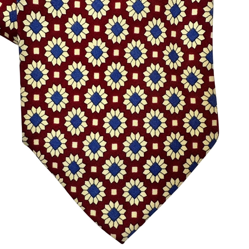 Polo Ralph Lauren Silk Tie Burgundy Blue Floral Medallion Geometric Men USA Made