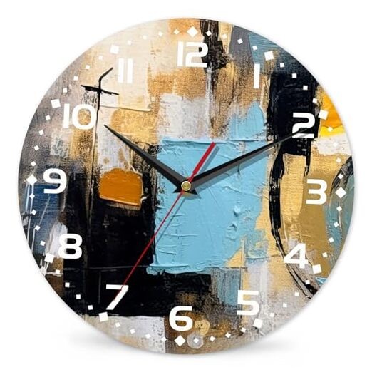 Abstract Colorful Oil Painting Wall Clock Silent Non-Ticking Modern Decor