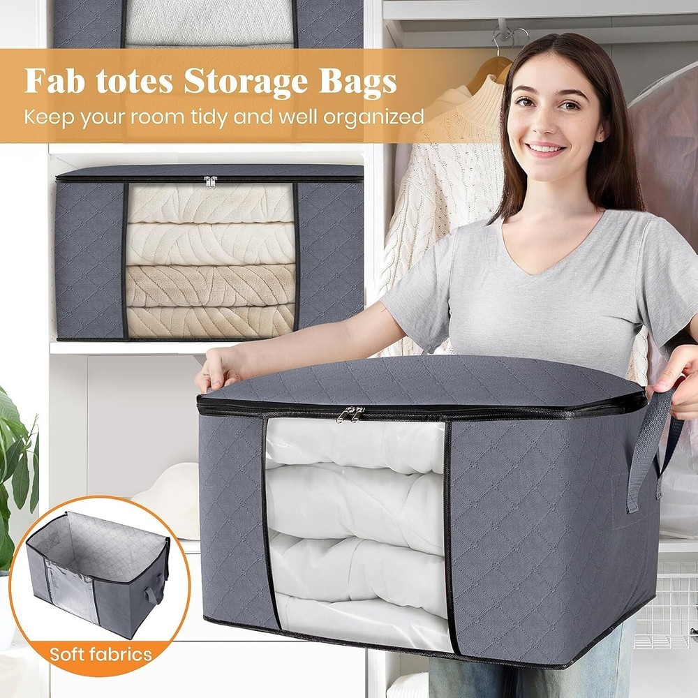 6-Pack Fab Totes Foldable Thick Fabric Clothes and Blanket Storage Bags