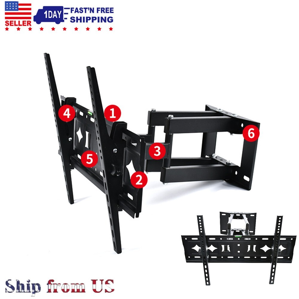 DUAL ARM SWIVEL LCD LED FULL MOTION TV WALL MOUNT 32 42 47 50 55 60 65 70 75 80