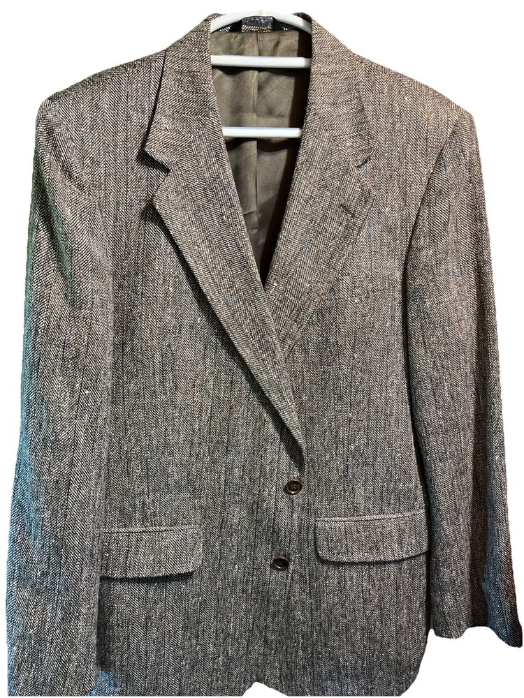 Botany 500 Men’s 42 Reg Large Wool Tweed Gray 2 Button Vintage Blazer Jacket