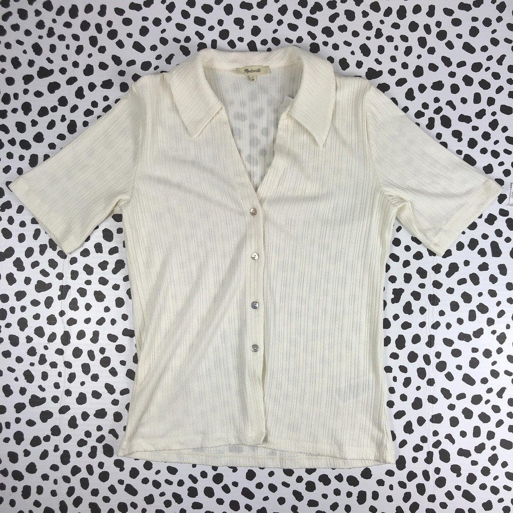 Madewell DEF Womens Cutaway Hem Polo Top in Creme Fraiche Size Medium NR213
