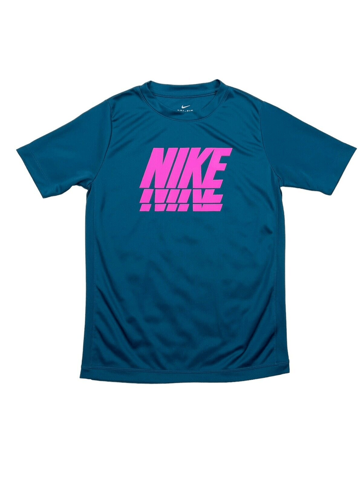 Nike Dri-Fit Boys Trophy Training Logo T-Shirt Midnight Turquoise Size Large
