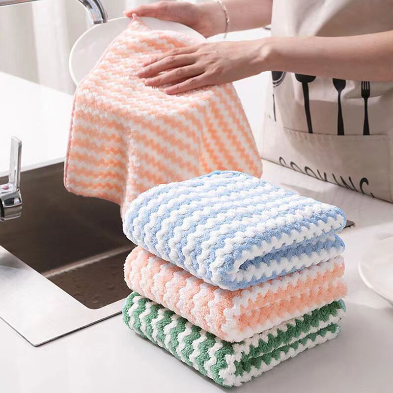 10Pcs Kitchen Cleaning Rag Coral Fleece Dish Washing Cloth Dry And Wet To.82