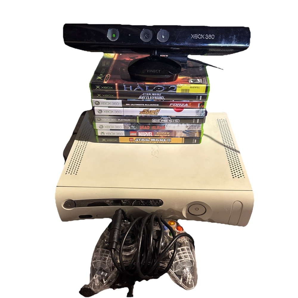 Microsoft Xbox 360 Console Bundle - 120GB White Fat System + Kinect + 8 Games