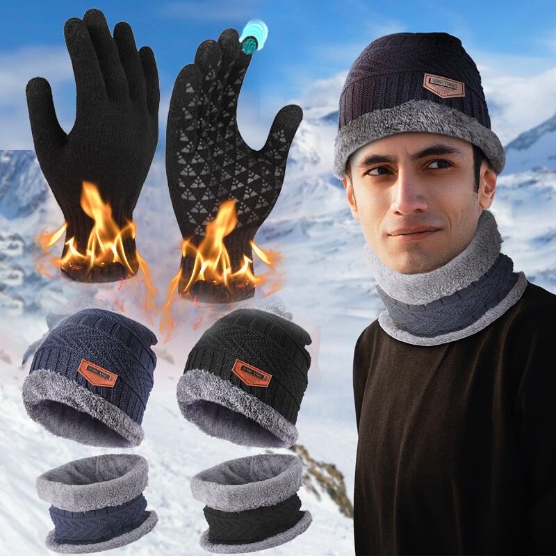 Thermal Winter Gloves for Men with Hat and Scarf Cold Weather Essentials  