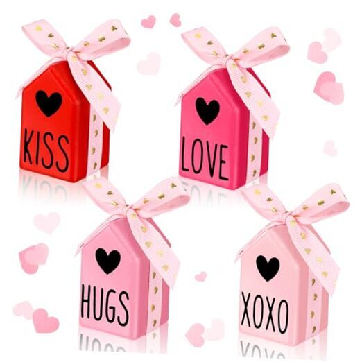 4 Pcs Valentine's Day Tiered Tray Decor Mini Birdhouse Decor Valentines