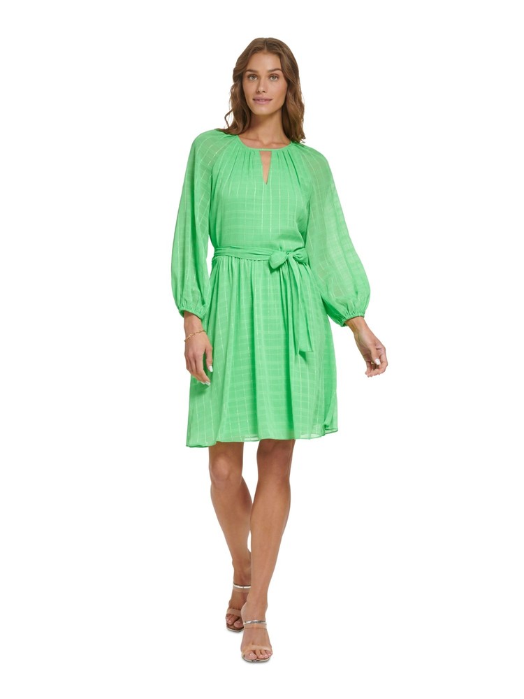 DKNY Womens Green Lined Self-tie Belt Balloon Sleeve Short Dress 16