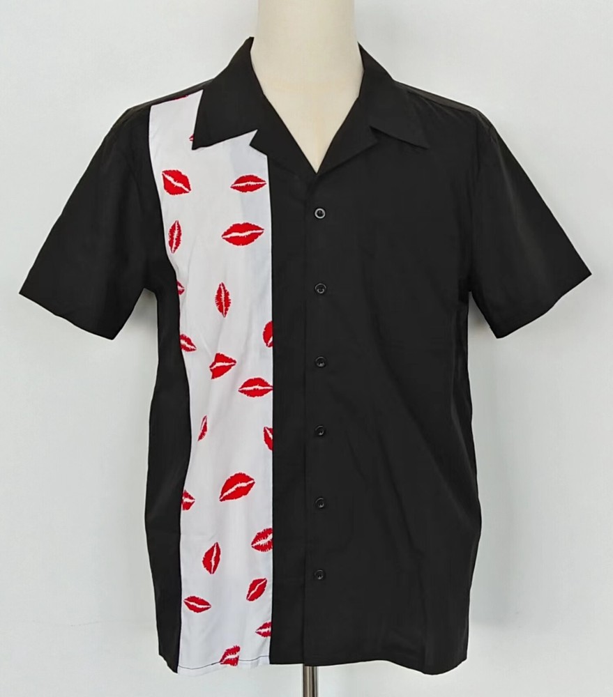 Men's Red Lips Print Short Sleeve Pocket Shirt Summer ST110lipsW XXL