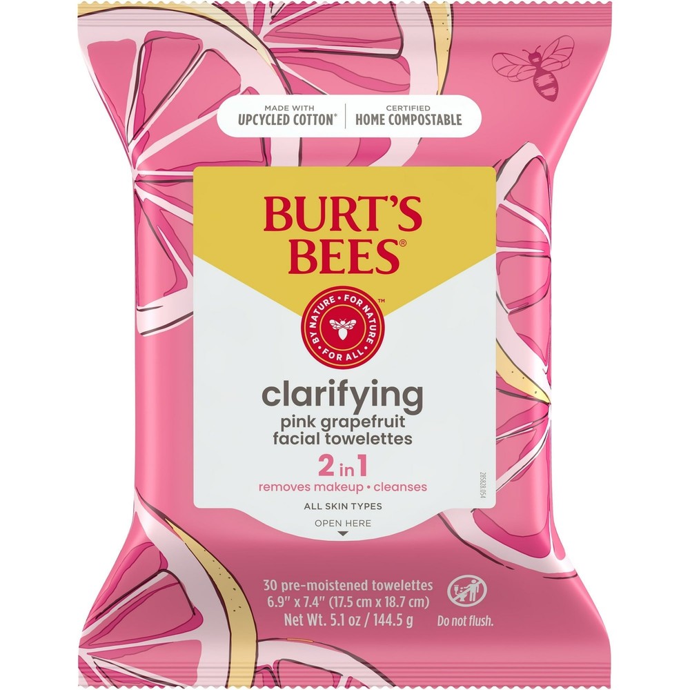 Burt's Bees Pink Grapefruit Facial Cleansing Towelettes for Oily Skin 30ct 2 Pack