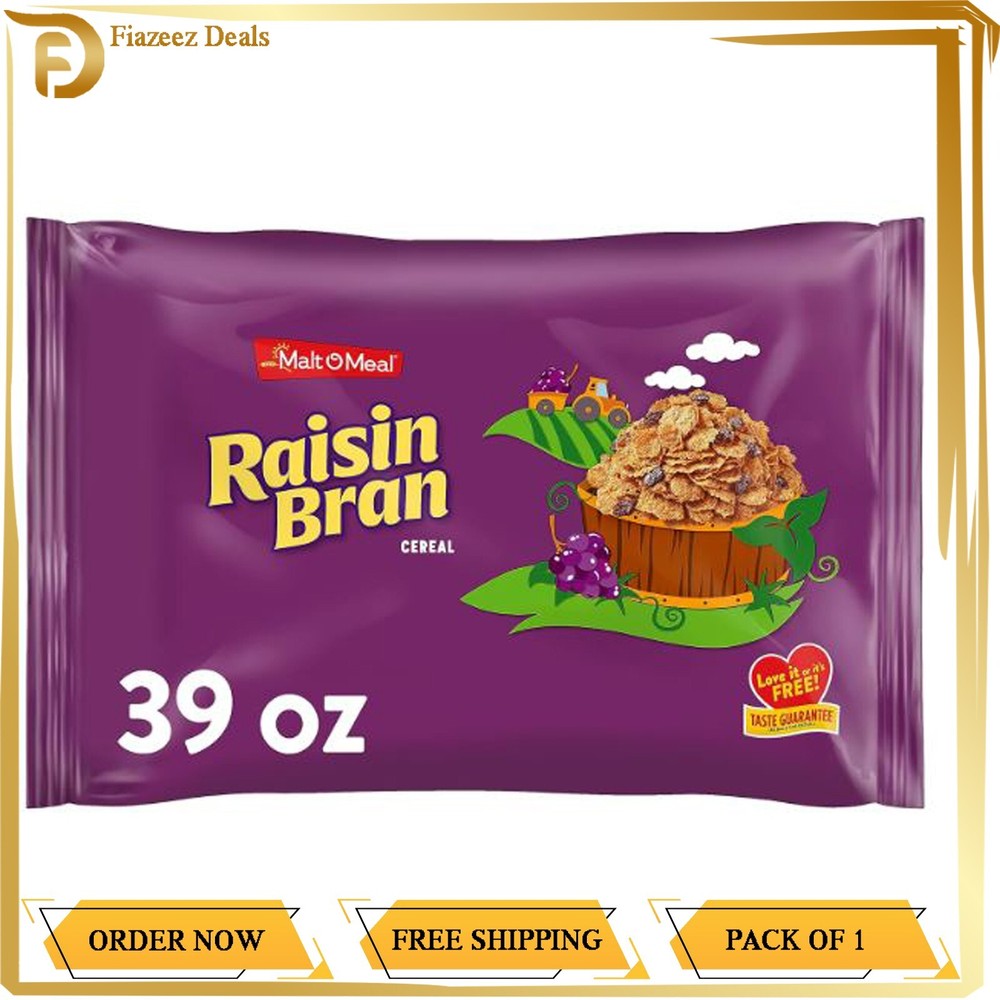 Malt-O-Meal Raisin Bran Cereal, Family Size Breakfast Cereal, 39 OZ Bag