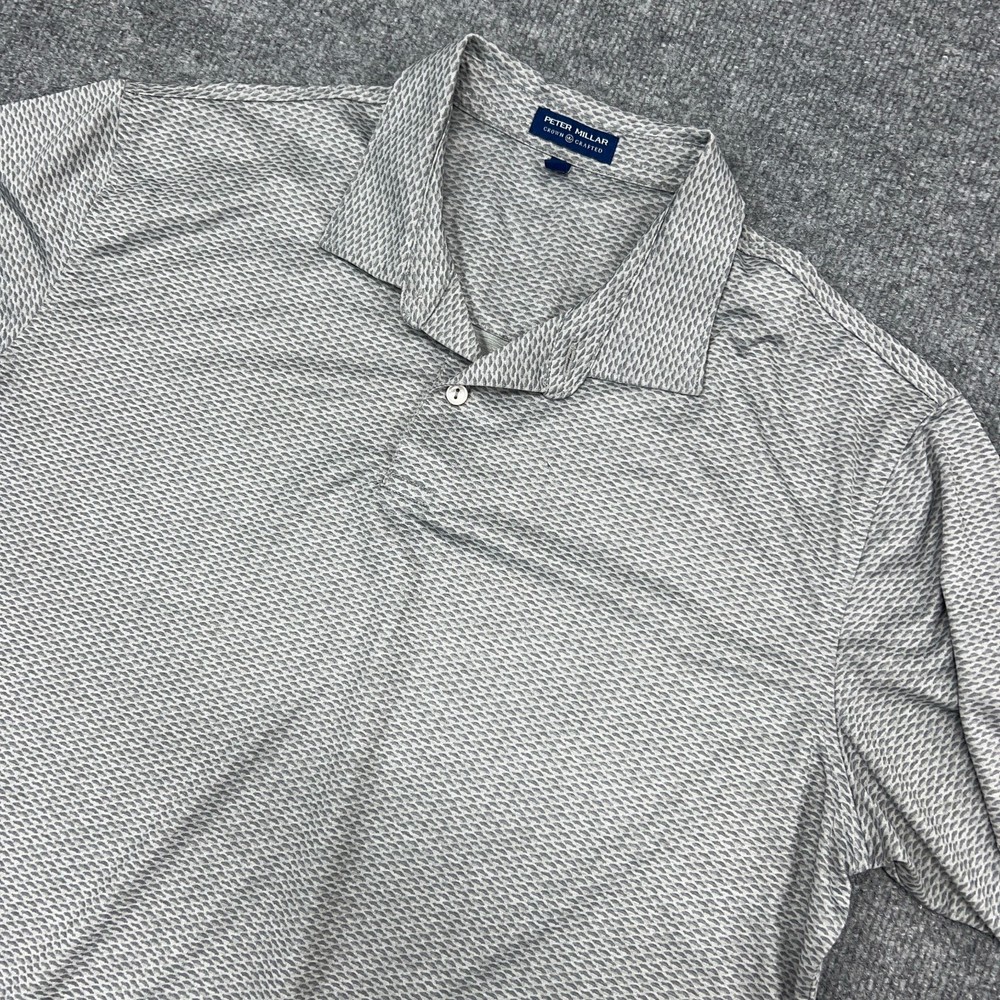 Peter Millar Polo Shirt Mens Large Gray AOP Allover Car Print Crown Crafted READ