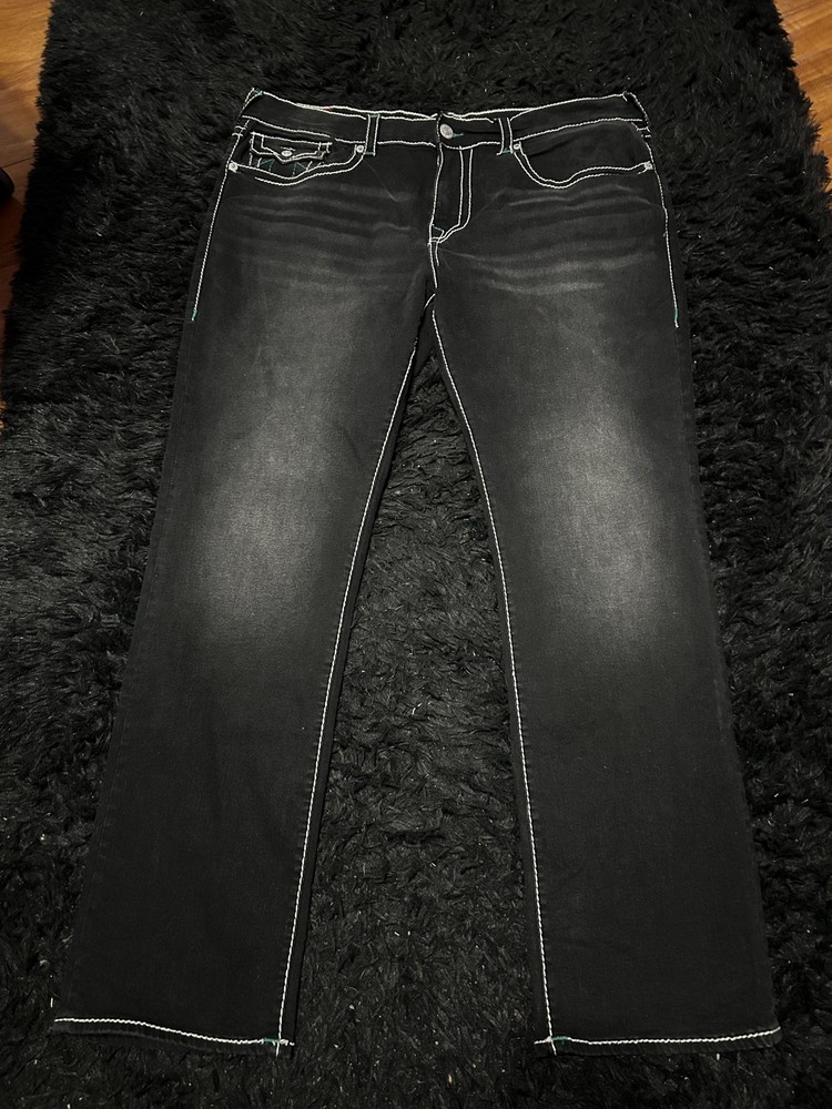 True Religion Ricky Relaxed Straight Big T Flap Washed Coal Grey Jeans Men's 40