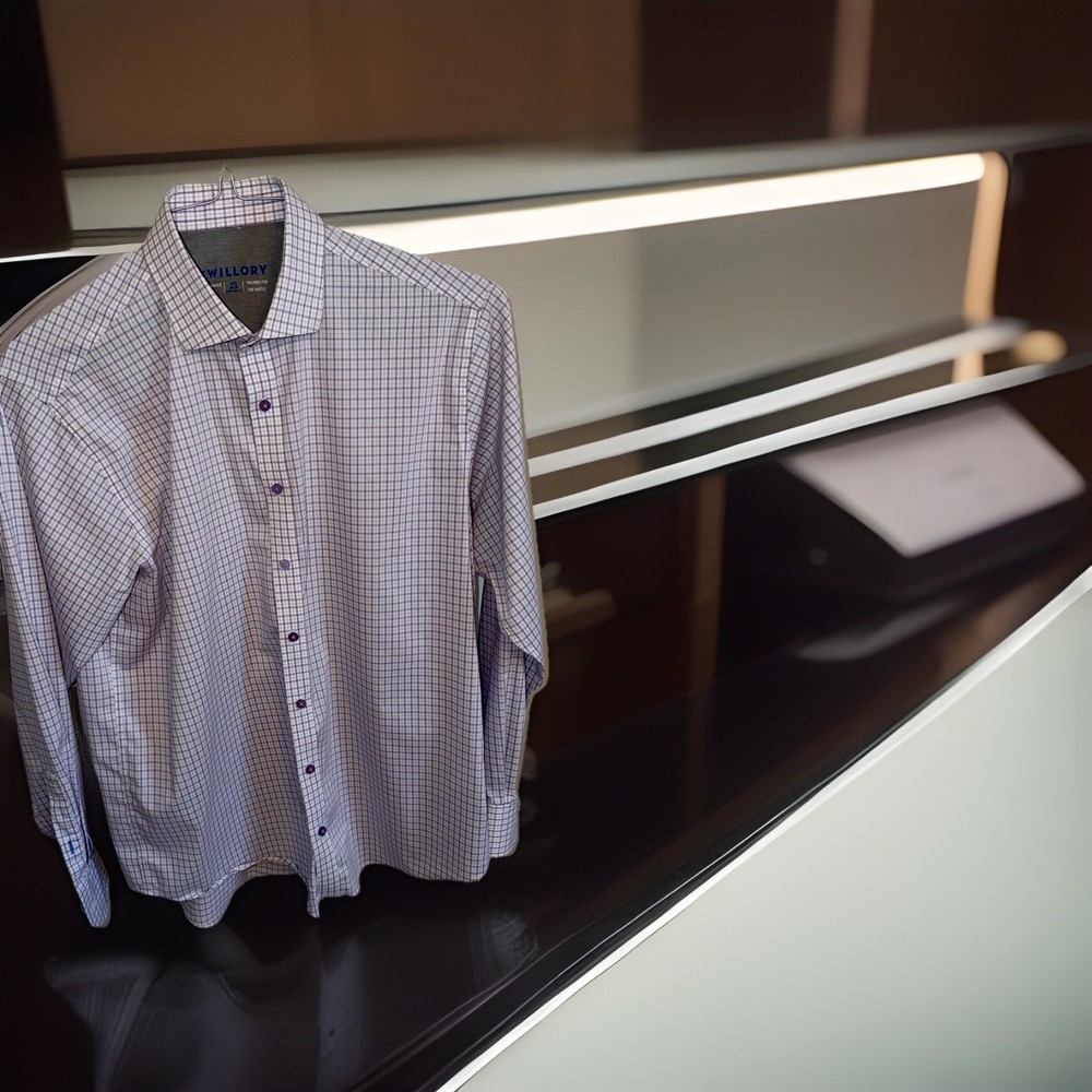 Twillory shirt 16.5 34/35 Mens Trim Fit Purple Check Performance Dress shirt