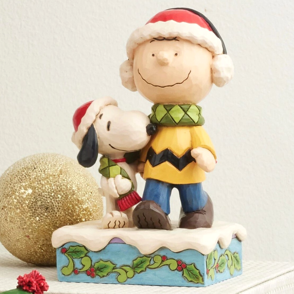 Jim Shore Peanuts Snoopy & Charlie Brown Friendship Figurine with Ear Muffs and Scarf