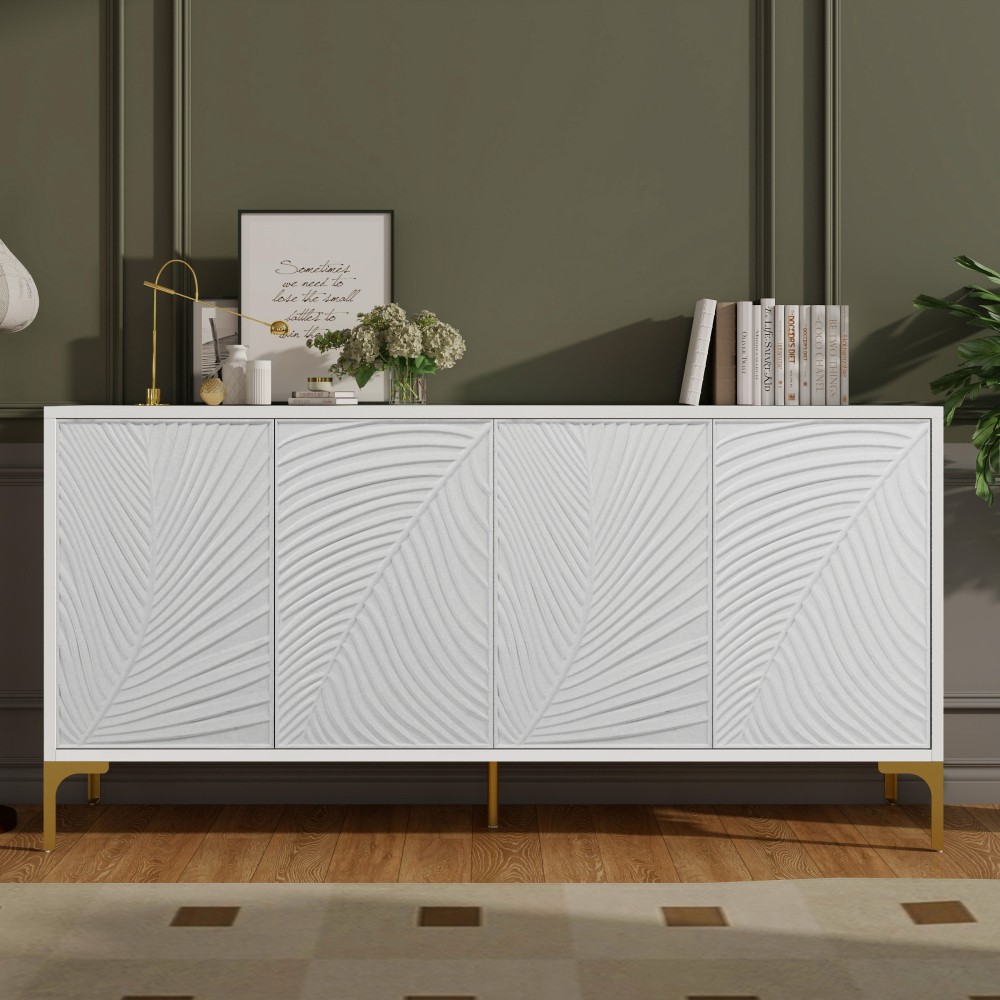 Four-Door Sideboard W Unique Texture Adjustable Shelves